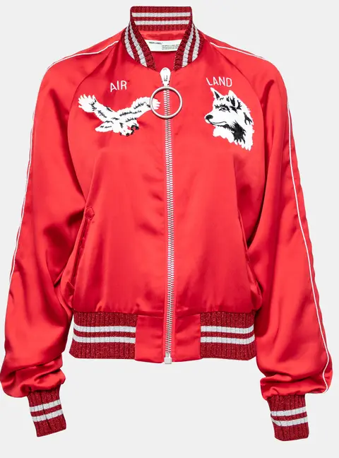 Off-White Red Satin Rib Knit Trimmed Greenland Bomber Jacket M