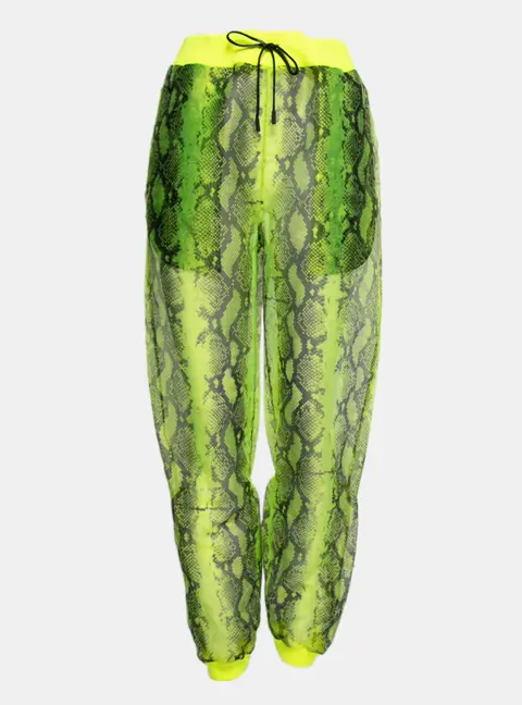 Off-White Neon Yellow Snake Print Tulle Rib Knit Trimmed Joggers M