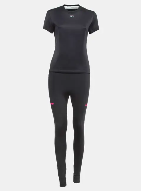 Off-White Black Jersey Active Wear T-shirt and Leggings Set S