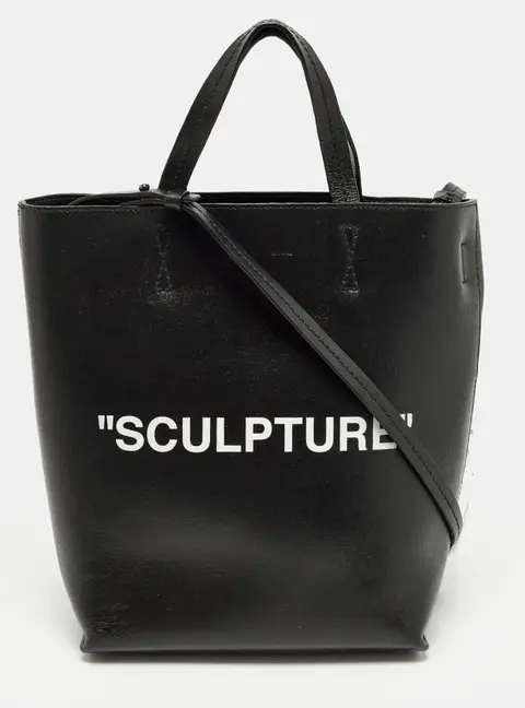 Off-White "Sculpture" Black Leather Vertical Tote
