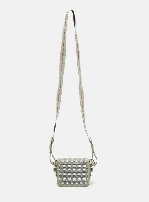 Off-White c/o Virgil Abloh Baby Flap Light Grey Suede Crystal Embellished Bag