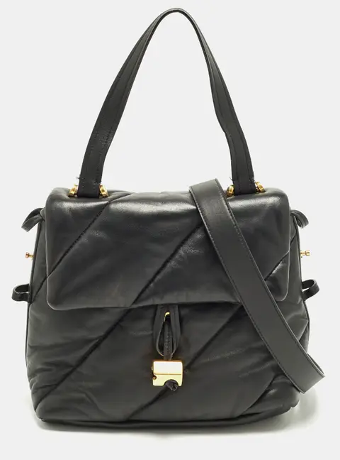Off-White Nailed Black Quilted Leather Top Handle Bag