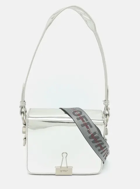 Off-White Binder Clip Mini Silver Leather Shoulder Bag