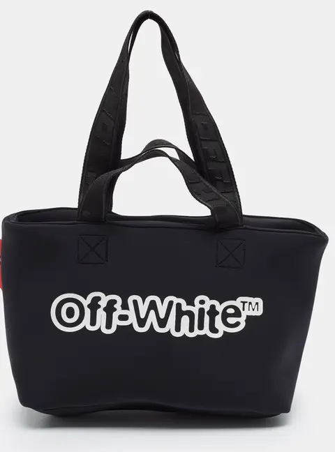 Off-White Commercial Logo Print Black Neoprene Tote