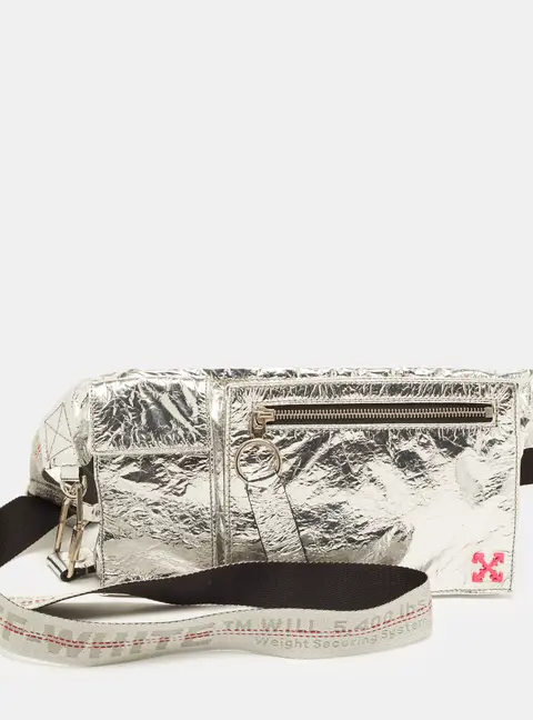 Off-White Silver Crinkle Leather Fanny Pack