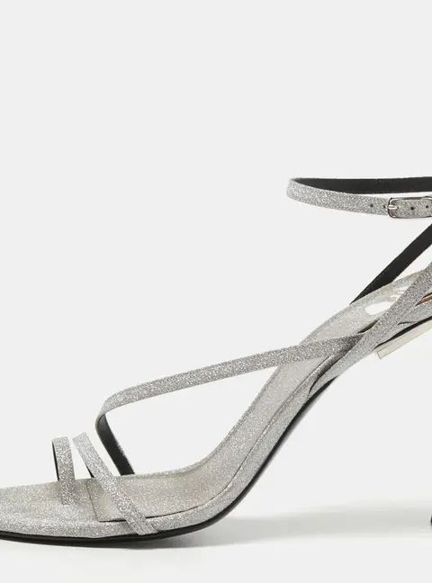 Off-White Metallic Grey Glitter Allen Ankle Strap Sandals Size 40