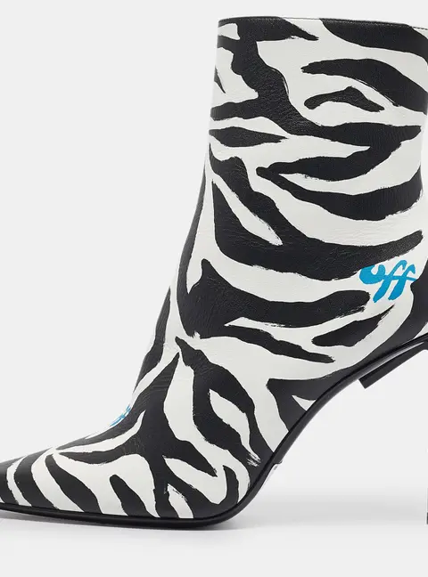 Off-White Black/White Zebra Print Leather Allen Booties Size 38