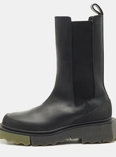 Off-White Black Leather and Elastic Rain Boots Size 38