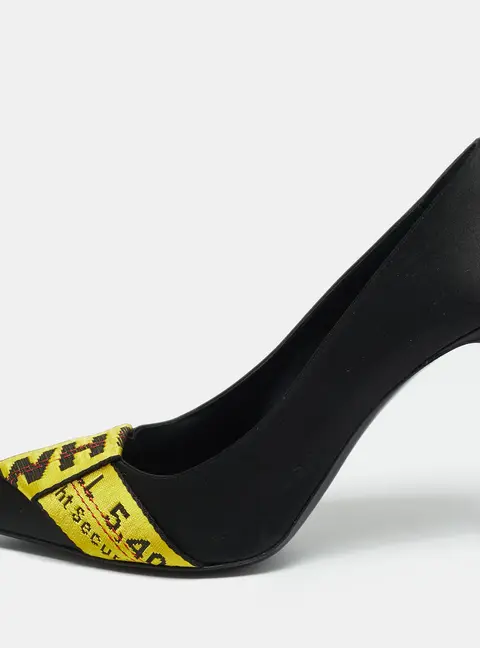 Off-White Commercial Bow Size 40 Black/Yellow Satin and Logo Canvas Pumps