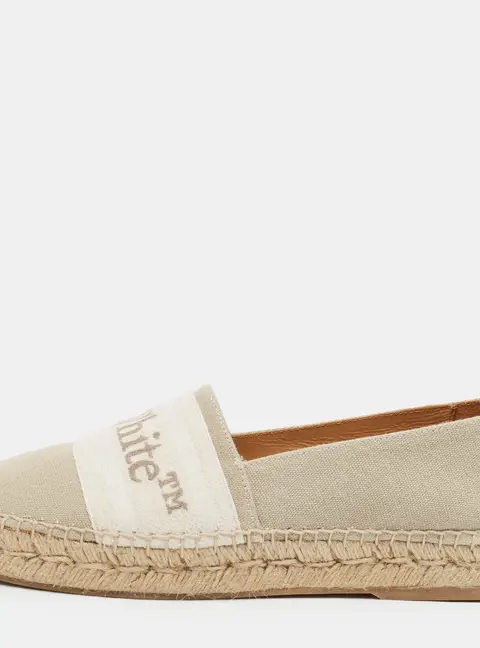 Off-White Size 40 Beige/White Canvas Espadrille Flats