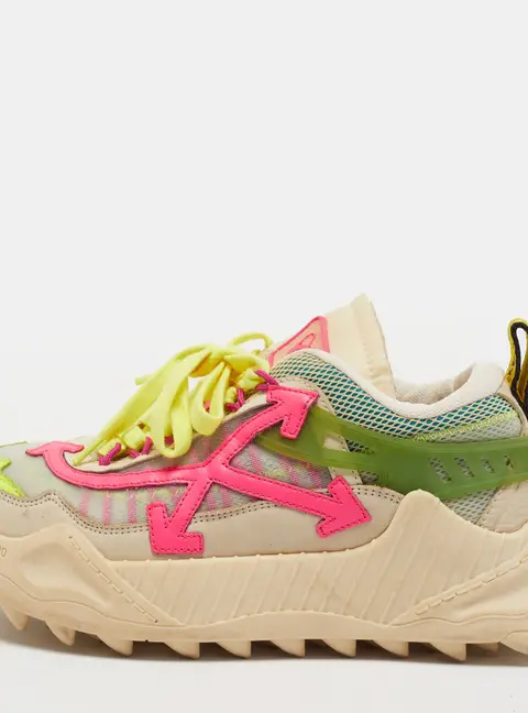 Off-White Odsy 1000 Size 38 Multicolor Mesh and Nubuck Leather Lace Up Sneakers