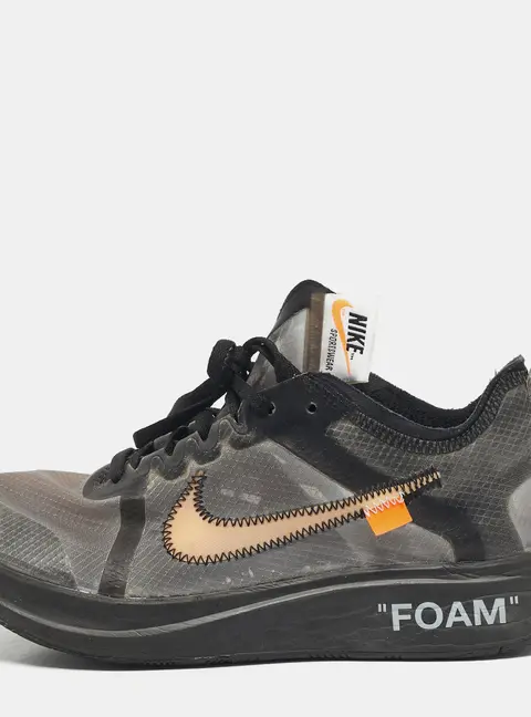Off White x Nike Black/Silver Mesh And Polyurethane Zoom Fly Low Top Sneakers Size 40,5