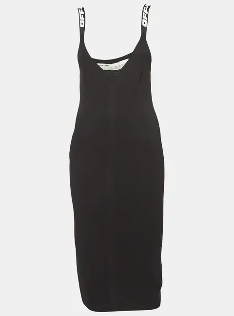 Off-White Black Rib Knit Logo Strap Fitted Short Dress M