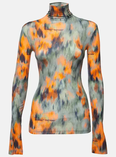 Off-White Multicolor Chine Flower Print Jersey Turtleneck Top S