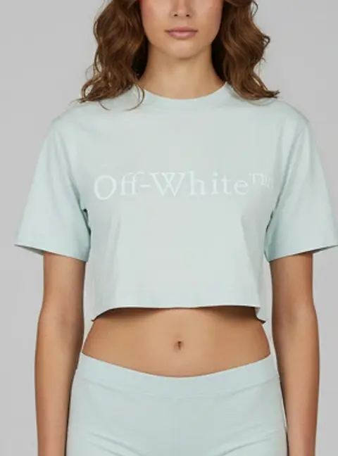 Off-White Blue Logo Graphic Jersey Cropped T-Shirt XS