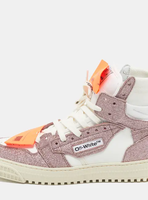 Off-White 3.0 Off Court Size 38 White/Metallic Rose Gold Glitter and Leather High Top Sneakers