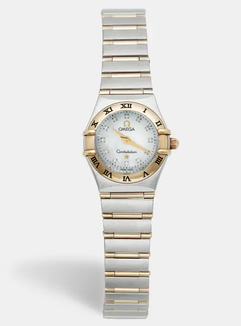 Omega Constellation 1262.75.00 Mother Of Pearl Dial 18k Yellow Gold Stainless Steel Diamond Women's Wristwatch 22.50 mm
