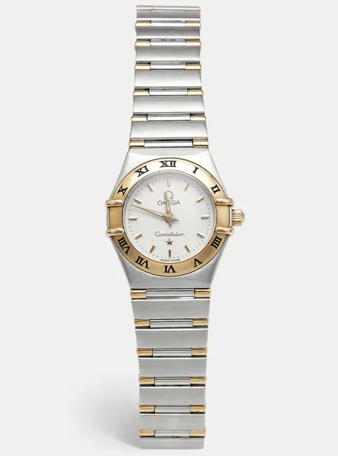 Omega Constellation 795.1203 Silver White Dial 18k Yellow Gold Stainless Steel Women's Wristwatch 22.50 mm