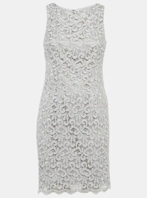 Onyx Nite Silver Guipure Lace Sheath Mini Dress S