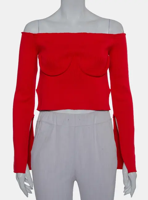 Orseund Iris Red Knit Off Shoulder Crop Top M
