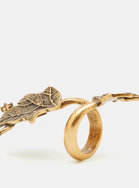 Oscar de la Renta Crystal Gold tone Leaf Cocktail Ring Size 52