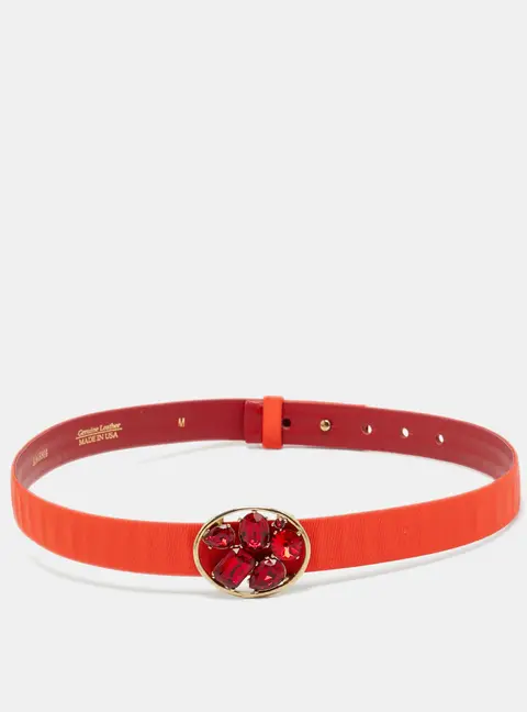 Oscar de la Renta Orange Satin Crystal Embellished Round Waist Belt M