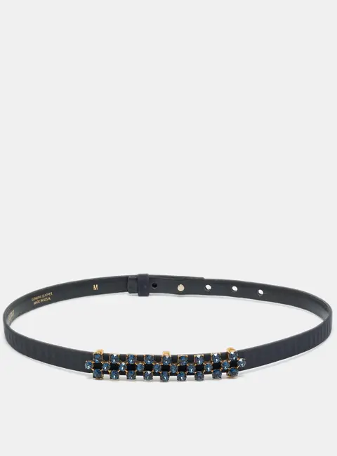 Oscar de la Renta Navy Blue Satin Crystal Embellished Waist Belt M