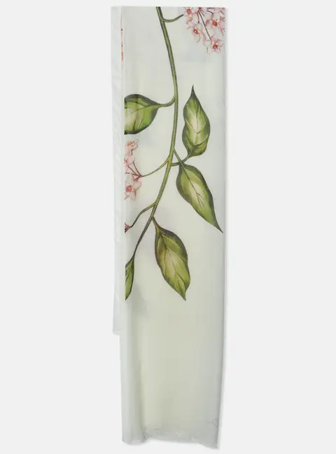 Oscar de la Renta Ivory Porcelain Flower Print Modal Cashmere Scarf