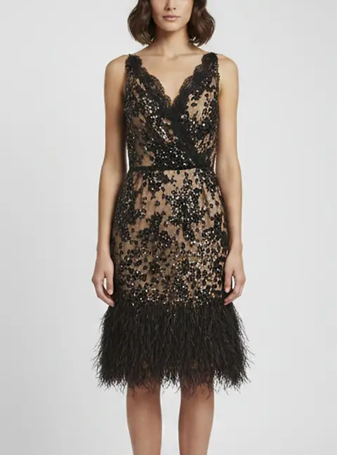 Oscar de la Renta Black Embellished Tulle Feather Detail Strappy Mini Dress M