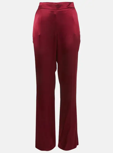 Oscar de la Renta Dark Red Satin Wide Leg Trousers M