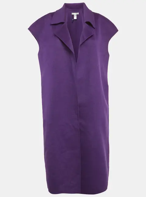 Oscar de la Renta Purple Wool Open Front Sleeveless Overcoat L