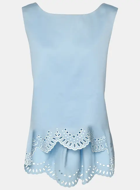 Oscar de la Renta Blue Wool Silk Top M