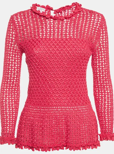 Oscar de la Renta Pink Crochet Sheer Top S