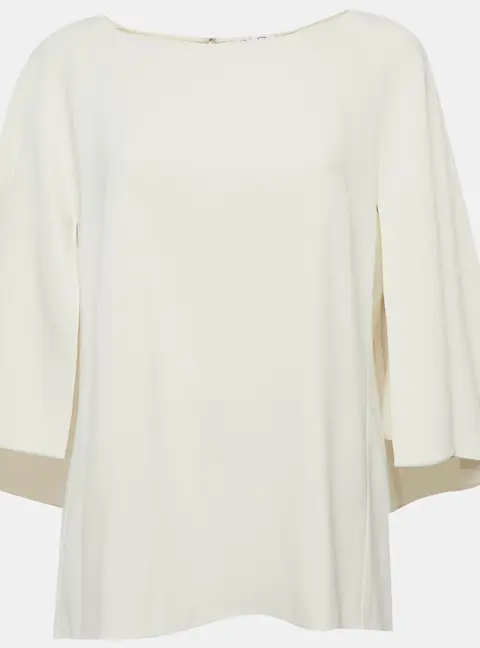 Oscar de la Renta Off White Crepe Cape Detail Top L
