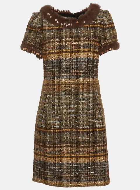 Oscar De La Renta Multicolour Tweed Embellished Mini Dress L