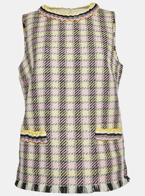 Oscar de la Renta Multicolour Checked Tweed Sleeveless Top M