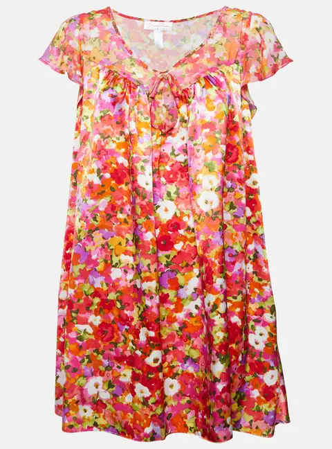 Oscar De La Renta Pink Label Multicolor Floral Print Satin Night Gown XL