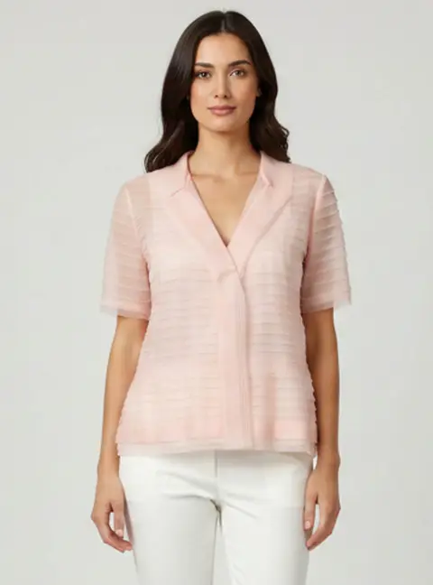 Oscar de la Renta Pink Knit Ruffle Layered Tops L