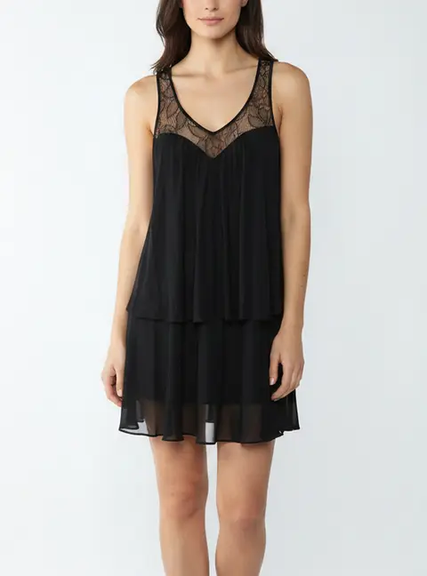 Oscar de la Renta Pink Label Black Chiffon Semi-Sheer Mini Dress XL