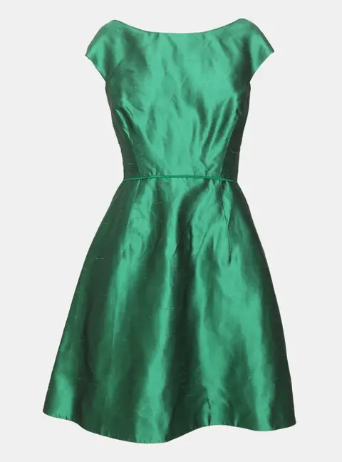 Oscar de la Renta Green Silk Knee Length Dress L
