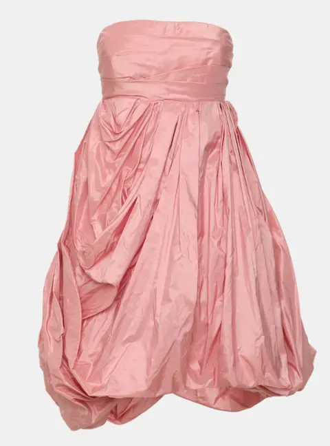 Oscar de la Renta Pink Silk Strapless Bubble-Skirt Mini Dress M