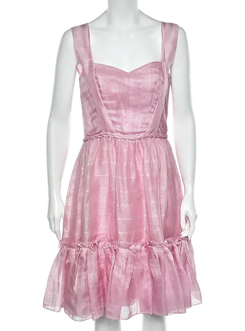 Oscar de la Renta Pink Silk Sleeveless Flared Mini Dress M