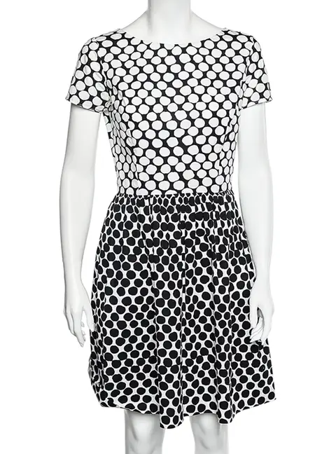 Oscar de la Renta Monochrome Polka Dot Print Cotton Dress S