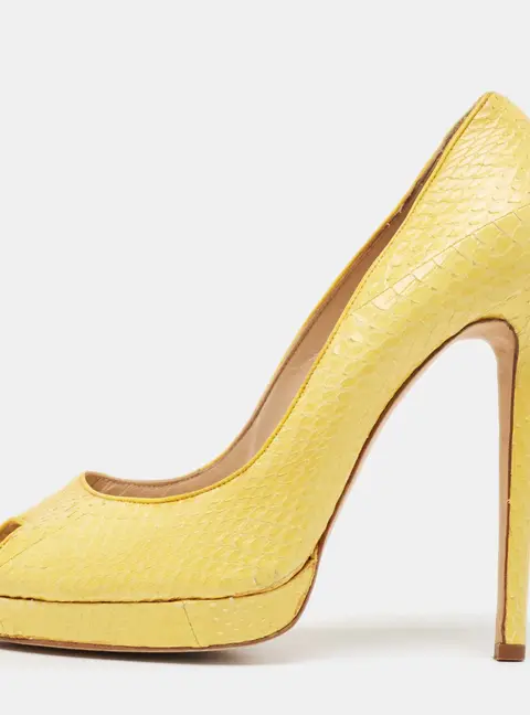 Oscar de la Renta Yellow Python Leather Peep Toe Platform Pumps Size 40.5
