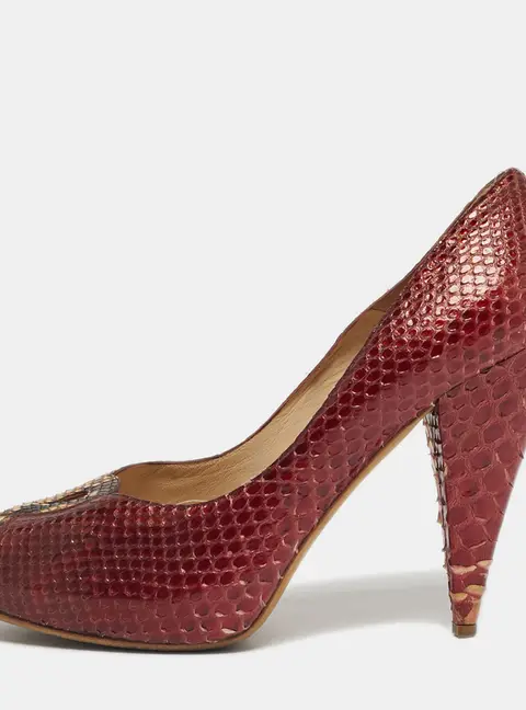 Oscar de la Renta Size 39 Tricolor Python Leather Platform Peep Toe Pumps