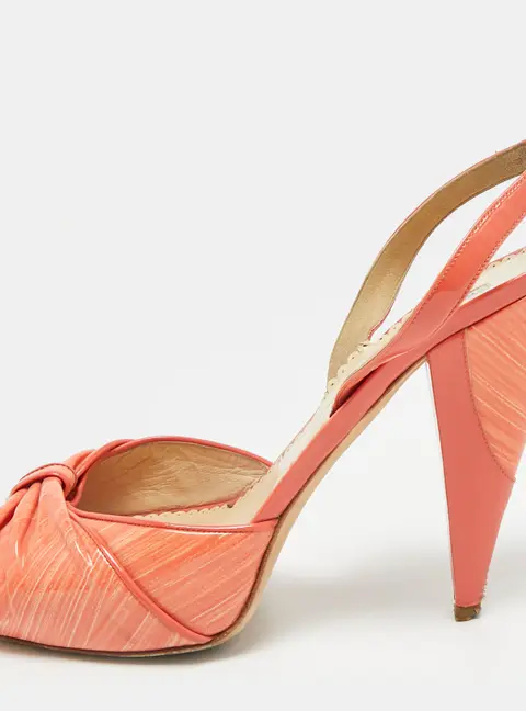 Oscar de la Renta Size 40 Orange Patent Leather Slingback Sandals