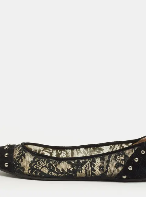 Oscar de la Renta Size 41 Black Lace and Suede Ballet Flats