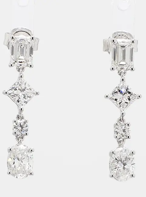2.22 cts Lab Grown Diamond 14k White Gold Fancy Mix Earrings