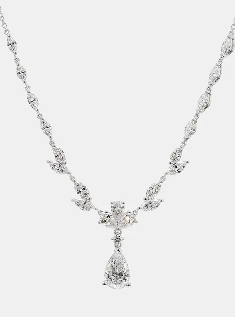 2.95 cts Lab Grown Diamond 14k White Gold Fancy Mix Necklace