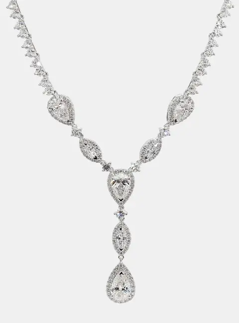 12.44 cts Halo Lab Grown Diamond 14k White Gold Fancy Mix Necklace